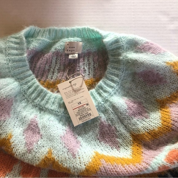 A New Day Woman’s Mint Green Fair Isle Crew Neck Pullover Sweater Plus Size 1X - Picture 8 of 14